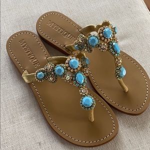 Mystique turquoise jeweled sandals